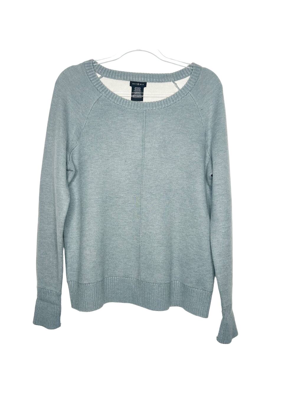 MAX & MIA Seamfront Pullover Sweater Crew Neck Raglan Sleeve Light Blue Size M